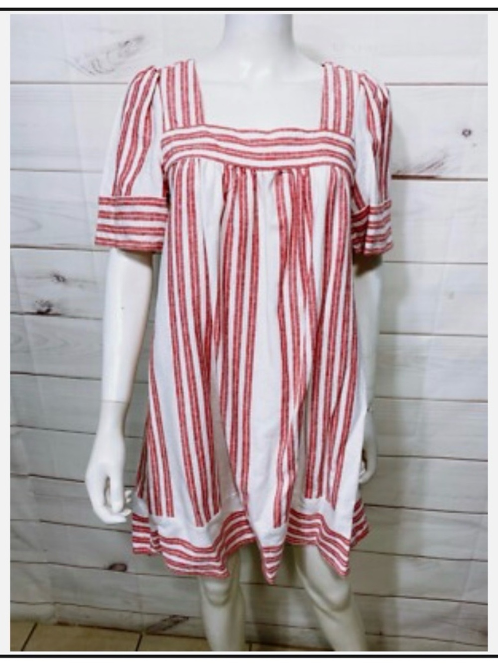 Old Navy Red & White Striped Square-Neck Midi Dress